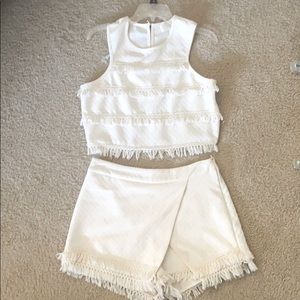 J.O.A. Fringe Two Piece Set - Cream, Size L